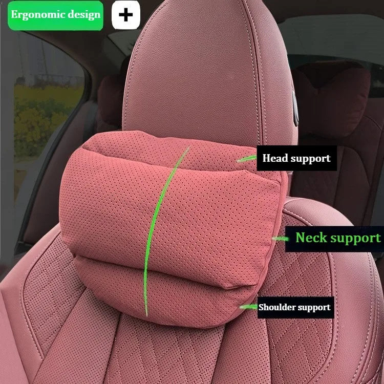 Suede Car Neck Pillow and Waist Cushion – Universal Soft Headrest & Lumbar Support for Comfortable Driving - Delicate Leather
