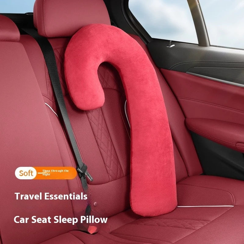 Car Seat Neck Pillow for Long Travel – Ergonomic Suede Sleeping Support Cushion for Vehicles - Delicate Leather