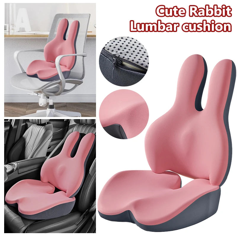 Memory Foam Car Booster Seat Cushion – Cartoon Rabbit Height Pad with Backrest - Delicate Leather