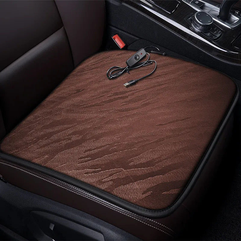5V USB Heated Seat Cushion – Winter Warmer Anti-Slip Chair Pad for Car, Office & Home (Universal 45×45 cm) - Delicate Leather