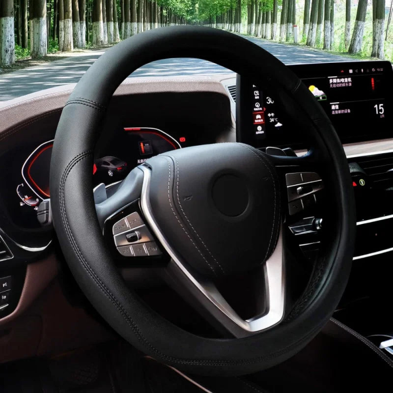Nappa Leather Steering Wheel Cover – Soft Sweat-Absorbent Grip, Universal Fit, All-Season Use - Delicate Leather