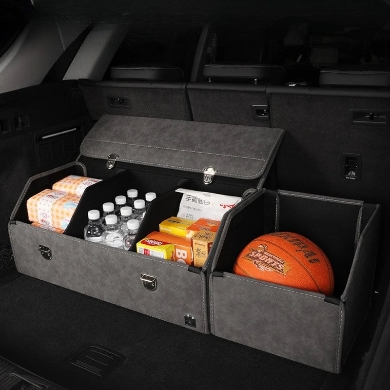 Luxury Suede Leather Car Trunk Organizer – Large Capacity Foldable Storage Box for Vehicle Interior - Delicate Leather