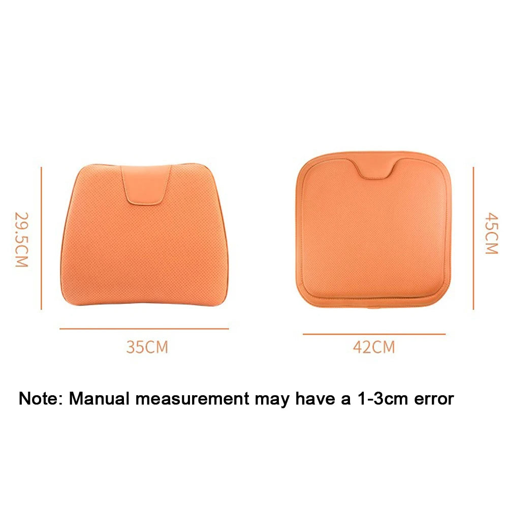 Soft Leather Car Seat Cushion Non-Slip Memory Cotton with Waist Support Pillow, Car Accessories
