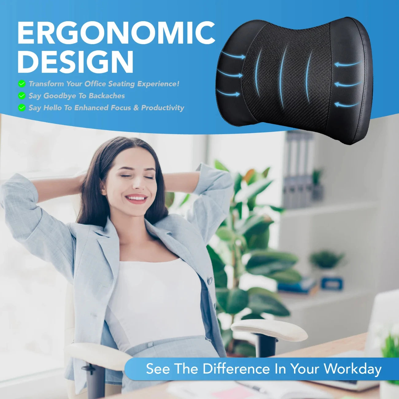 Ergonomic Memory Foam Lumbar Support Pillow – Mesh Back Cushion for Car, Office, and Wheelchair - Delicate Leather