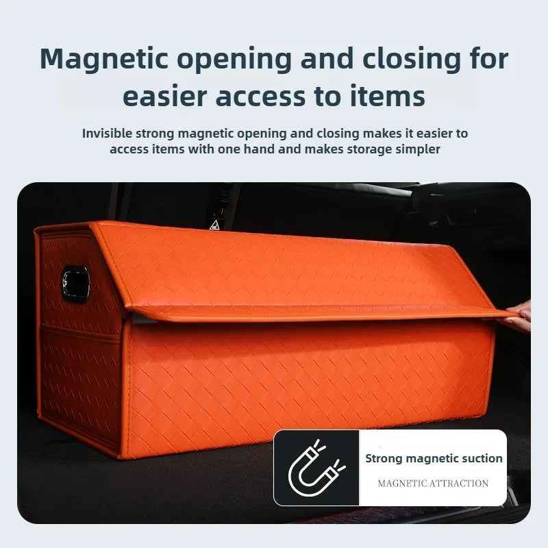 Multi-Functional Folding Trunk Organizer with Nappa Leather - Universal Fit, Waterproof, and Collapsible Design