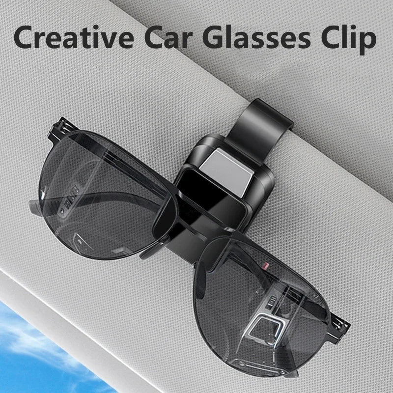 Car Sun Visor Glasses Clip – Compact Eyeglasses Holder with Alloy Buckle - Delicate Leather