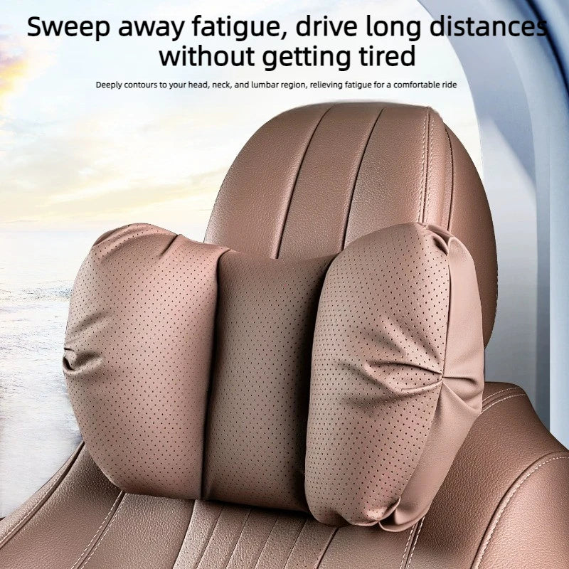 High Quality Universal Car Headrest Cushion Car Seat Neck Pillow Perforated Leather Breathable Lumbar Support Car Pillow - Delicate Leather