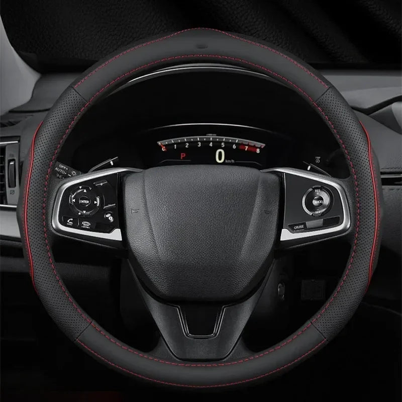 Top Layer Leather Steering Wheel Cover – Universal 37–38 cm Car Accessories, Luxurious Cowhide, Non-Slip Rubber Inner Ring - Delicate Leather