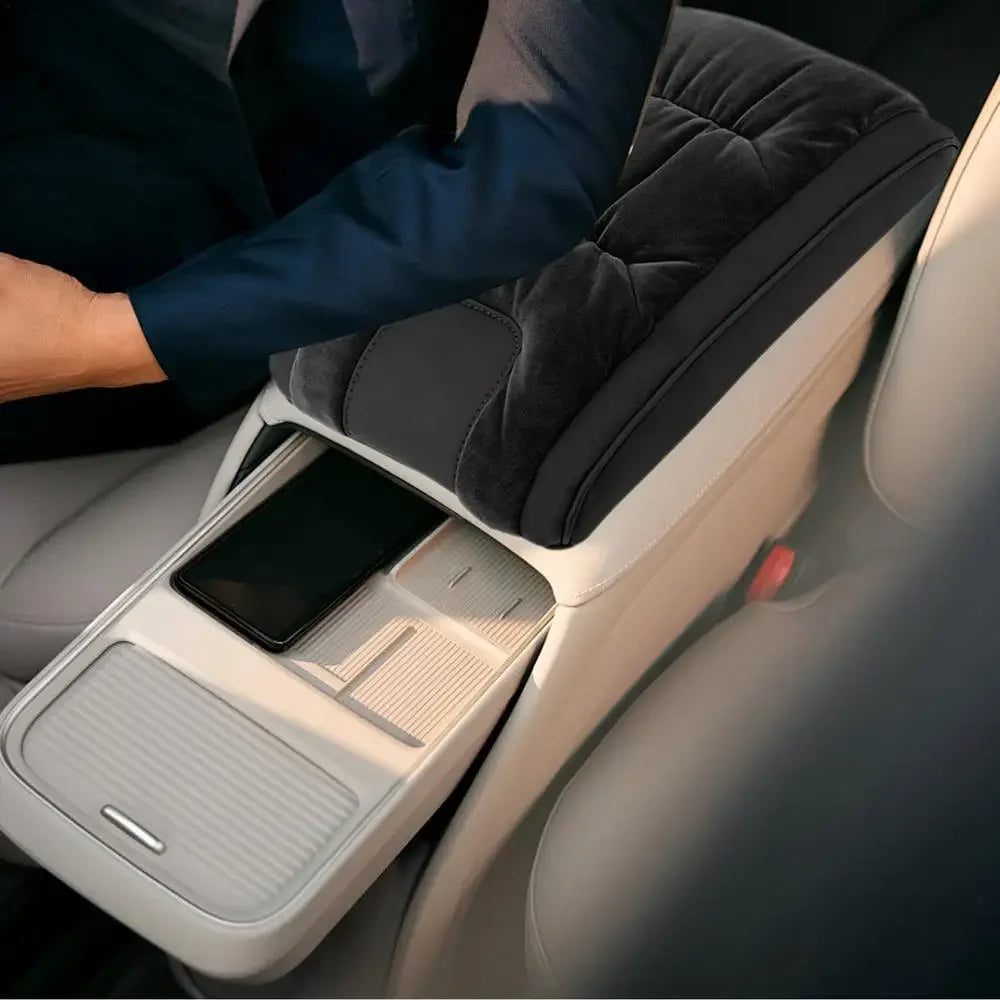 Car Armrest Heightening Cushion – Flannel Center Console Booster Pad - Delicate Leather