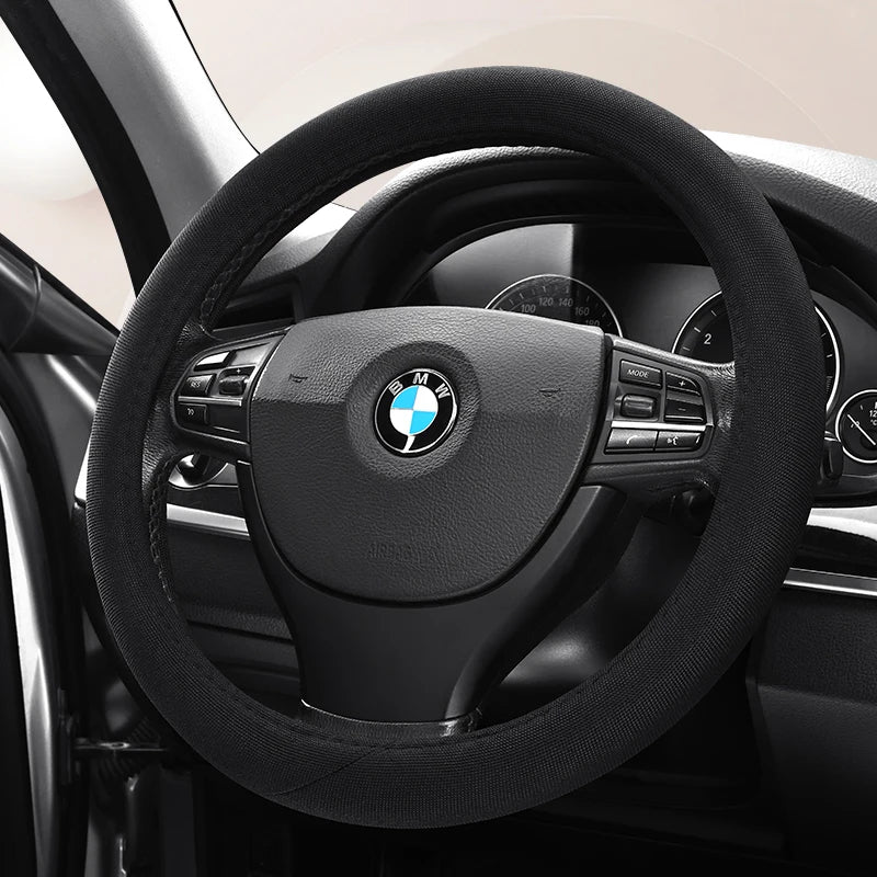 Linen Fabric Steering Wheel Cover – Soft Breathable Anti-Slip Grip, Universal Fit for 14.5–15 Inch Wheels - Delicate Leather