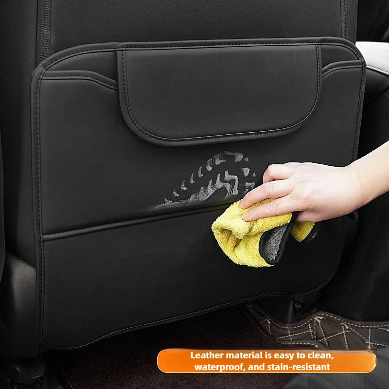 PU Leather Car Anti-Kick Pad – Backseat Organizer, Waterproof Anti-Scratch Seat Back Protector with Storage Pocket - Delicate Leather