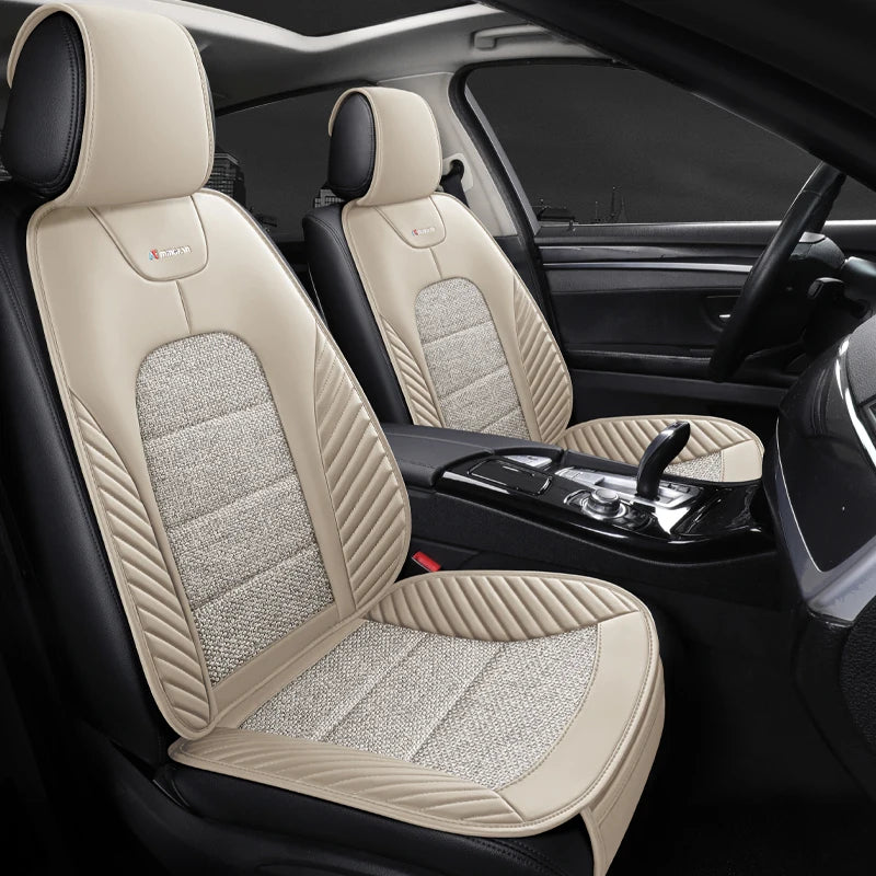 PU Leather & Linen Car Seat Cushion with Storage Bag – Breathable All-Season Seat Pad, Universal Fit - Delicate Leather