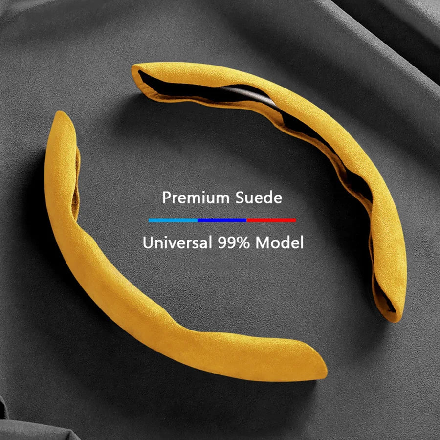 38cm Suede Steering Wheel Booster Cover – Non-Slip Universal Car Steering Protector, Brown (2-Pack) - Delicate Leather