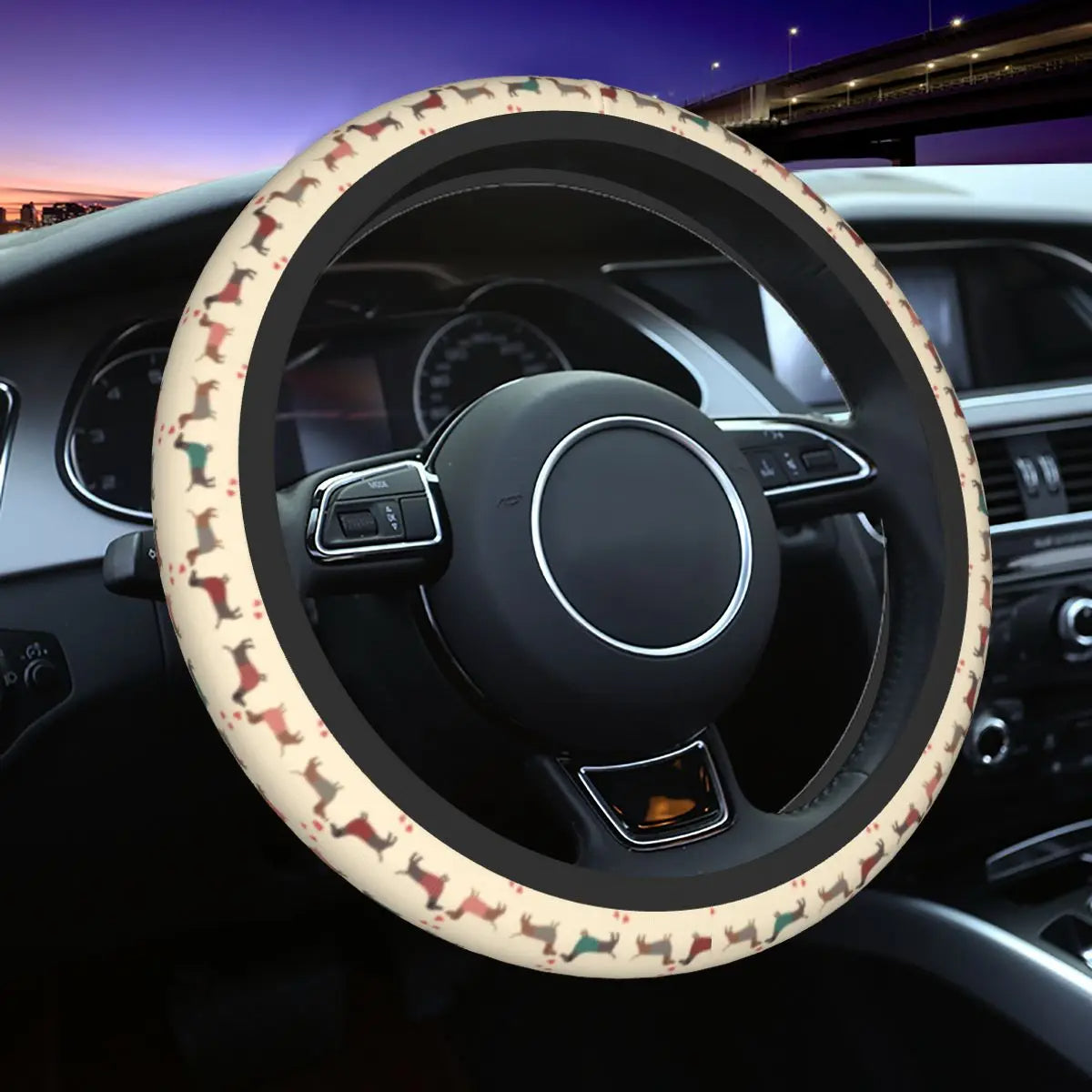 Doxie Florals Dachshund Steering Wheel Cover, Sausage Dog Car Steering Wheel Cover , Car Accessories 40 - Delicate Leather