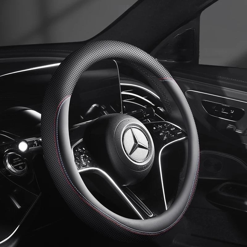 Leather Steering Wheel Cover – Anti-Slip 38cm Universal Luxury Style Interior Accessory - Delicate Leather