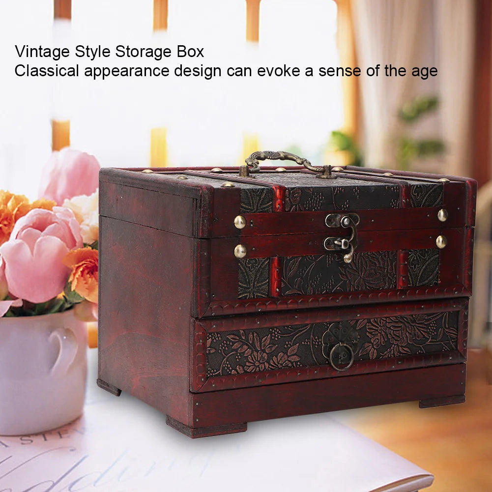 Vintage Wooden Jewelry Box with Mirror – Organizer Case for Necklaces, Earrings & Accessories - Delicate Leather