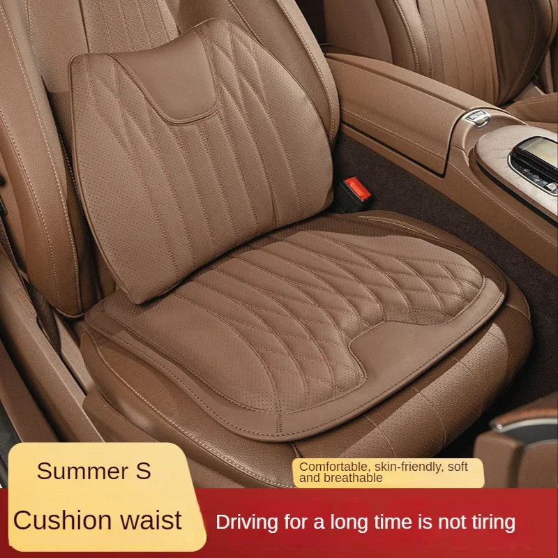 Delicate Leather Universal Car Seat Cushion with Lumbar Support – Ergonomic Leather Driver’s Seat Pad with Integrated Back Support - Delicate Leather