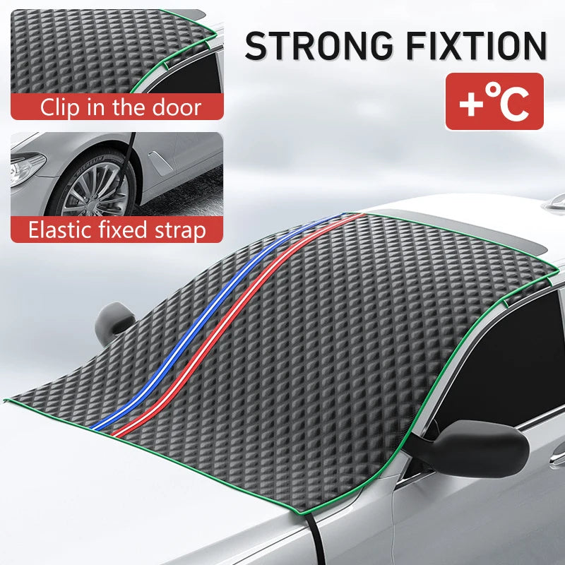 Car Snow & Ice Cover Protector – Thickened Front/Rear Windshield Frost Guard, Winter Sunshade Exterior Accessory - Delicate Leather