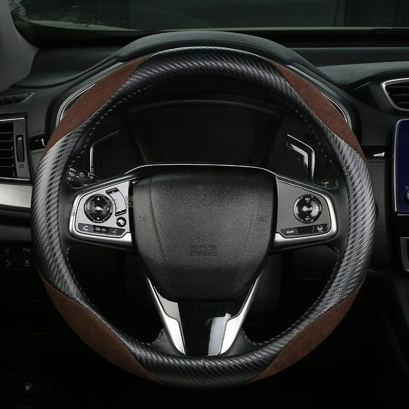 Carbon Fiber Style Steering Wheel Cover – Anti-Slip Universal Grip Interior Accessory - Delicate Leather