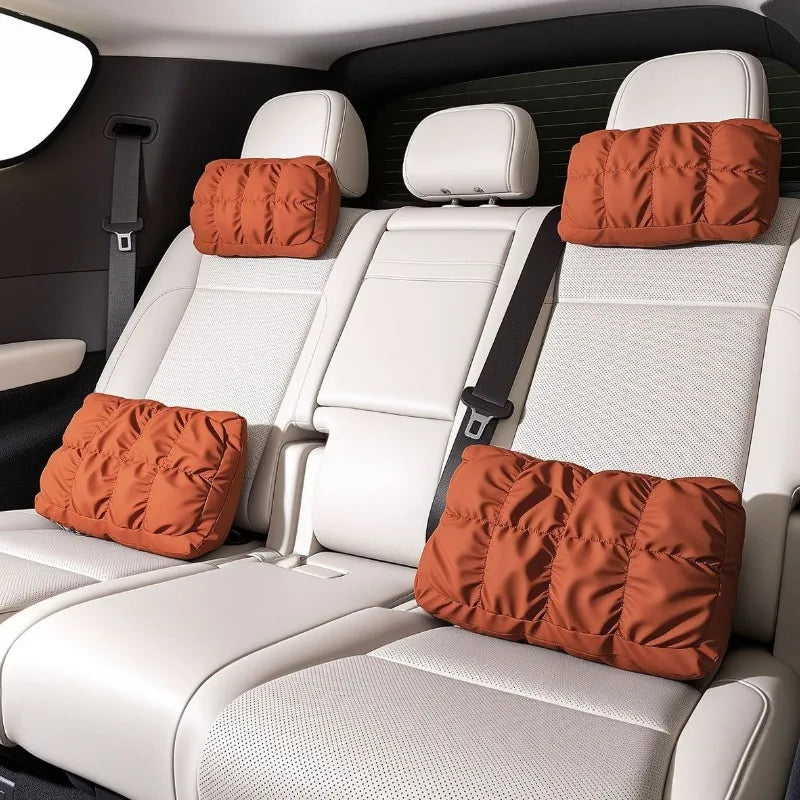Car Neck Pillow and Lumbar Support Set – Soft Leather Seat Headrest and Back Cushion, Universal Fit - Delicate Leather