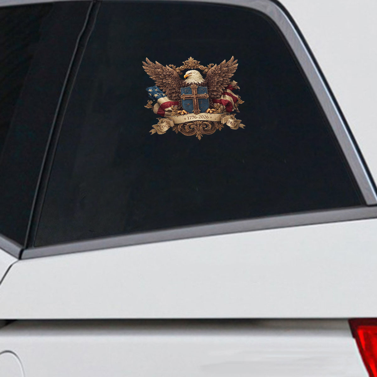 Patriotic Eagle Wings & Cross Decal 1776–2026 – Independence Anniversary Sticker 01 - Delicate Leather