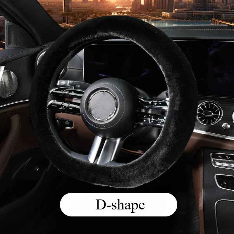 Universal Winter Plush Steering Wheel Cover – Warm Fashionable Car Accessory, Soft Anti-Slip Interior Cover - Delicate Leather