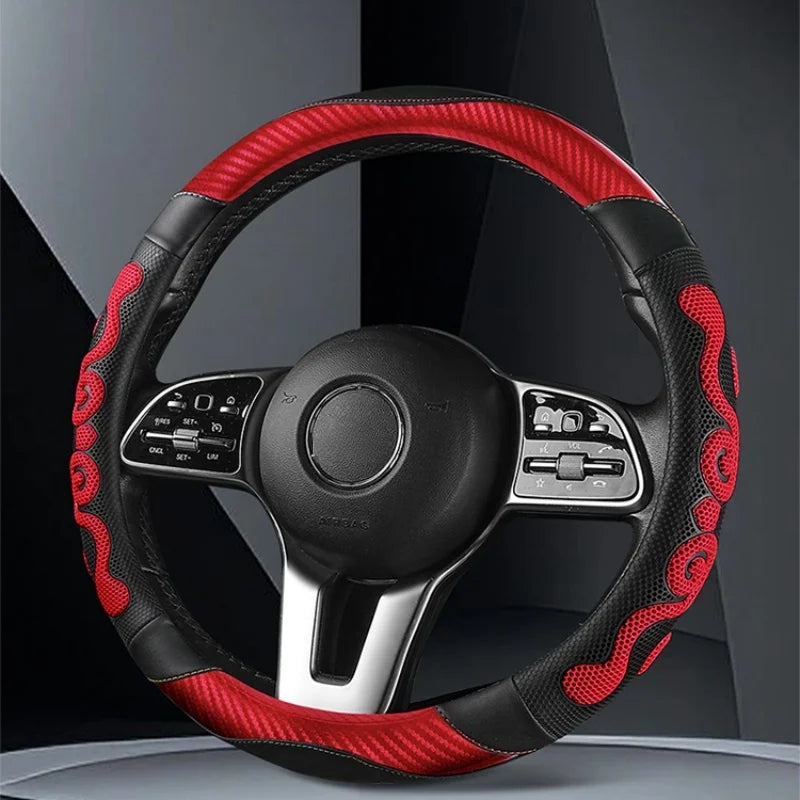 Universal Carbon Fiber Leather Steering Wheel Cover – Breathable Honeycomb Silicone, Soft & Comfortable, All-Season - Delicate Leather