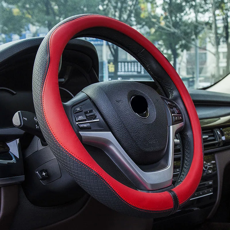 Steering Wheel Cover 37-38cm – Anti-Slip Diamond Wave Pattern Leather Car Handle Cover - Delicate Leather