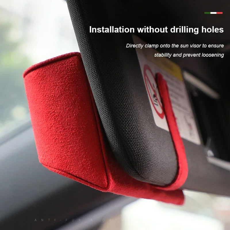 Universal Alcantara Suede Car Sun Visor Glasses Frame - Multi-function Storage Box for Sunglasses, Pen, Documents - Car Interior Decoration - Delicate Leather