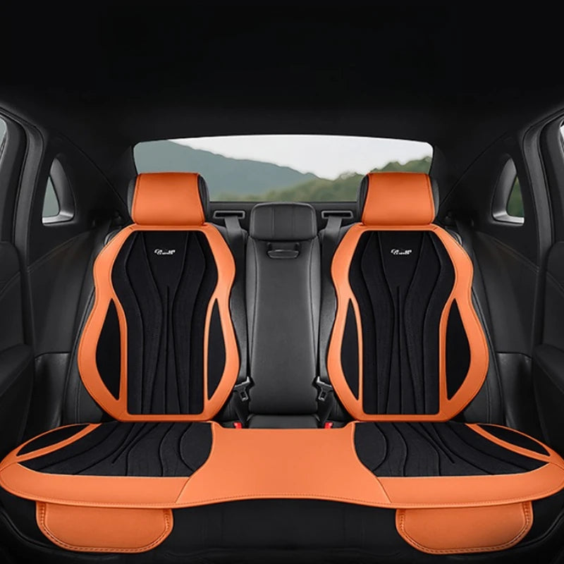 Luxury Suede Leather Car Seat Cover – Full Set Non-Slip Seat Cushion, Universal Car Interior Protection - Delicate Leather
