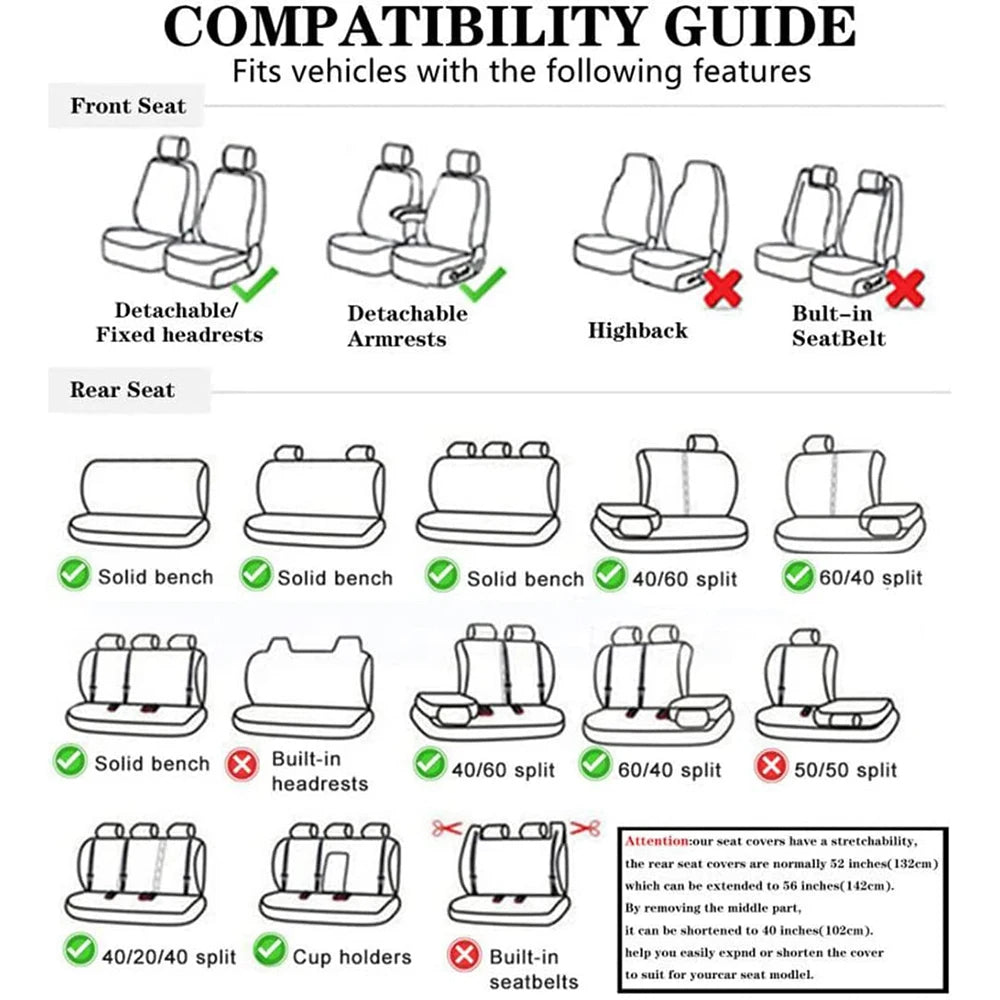 Waterproof PU Leather Car Seat Covers – Five Seats, High Back Front and Rear Split Bench in White & Coffee 11 - Delicate Leather
