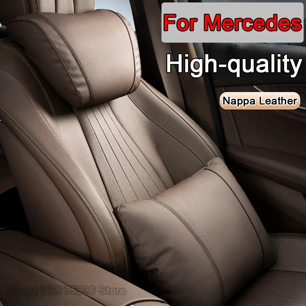 Car Headrest Neck & Waist Pillow – Nappa Leather Seat Support for Auto Comfort - Delicate Leather