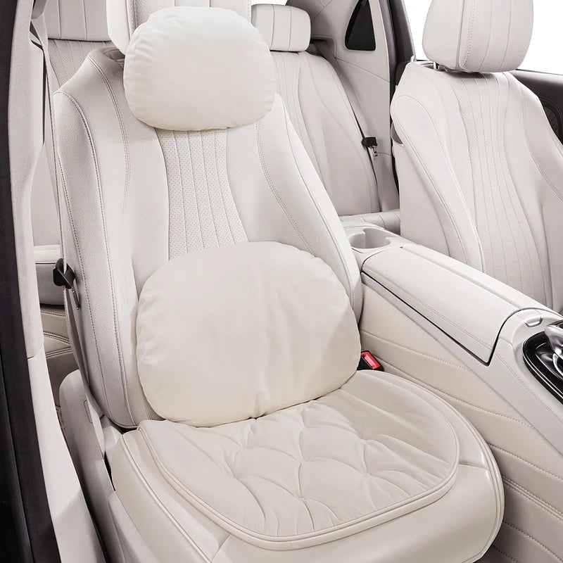 Premium PU Leather & Velvet Car Seat Covers – Cloud-Like Soft, Fluffy, Breathable, Universal Fit Interior Cushion Set - Delicate Leather