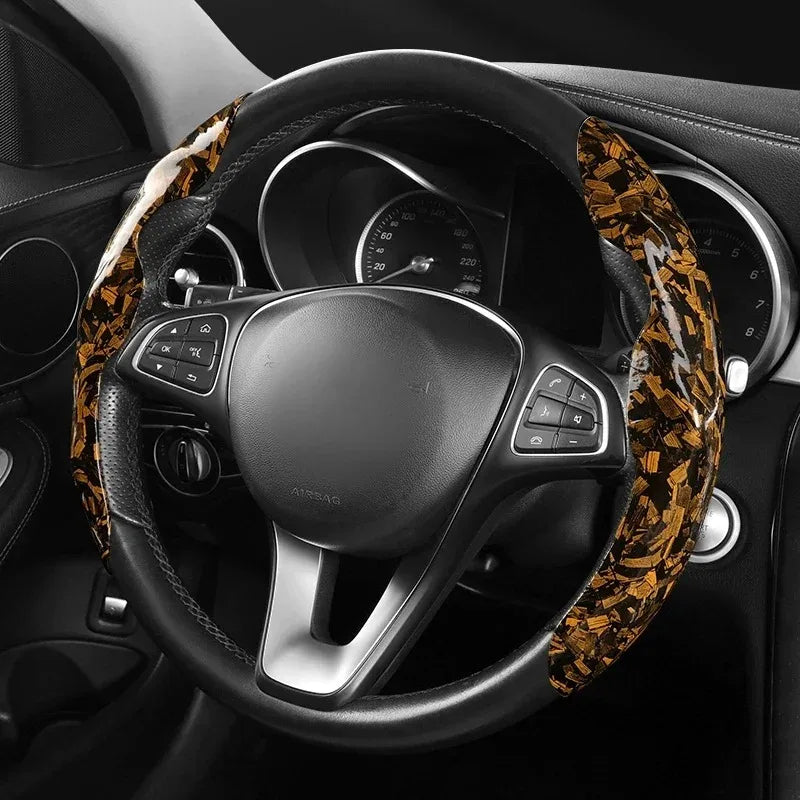 Luxury Glitter Forged Carbon Fiber Steering Wheel Cover – 3D Textured, Anti-Slip, Universal Fit & Easy Installation - Delicate Leather