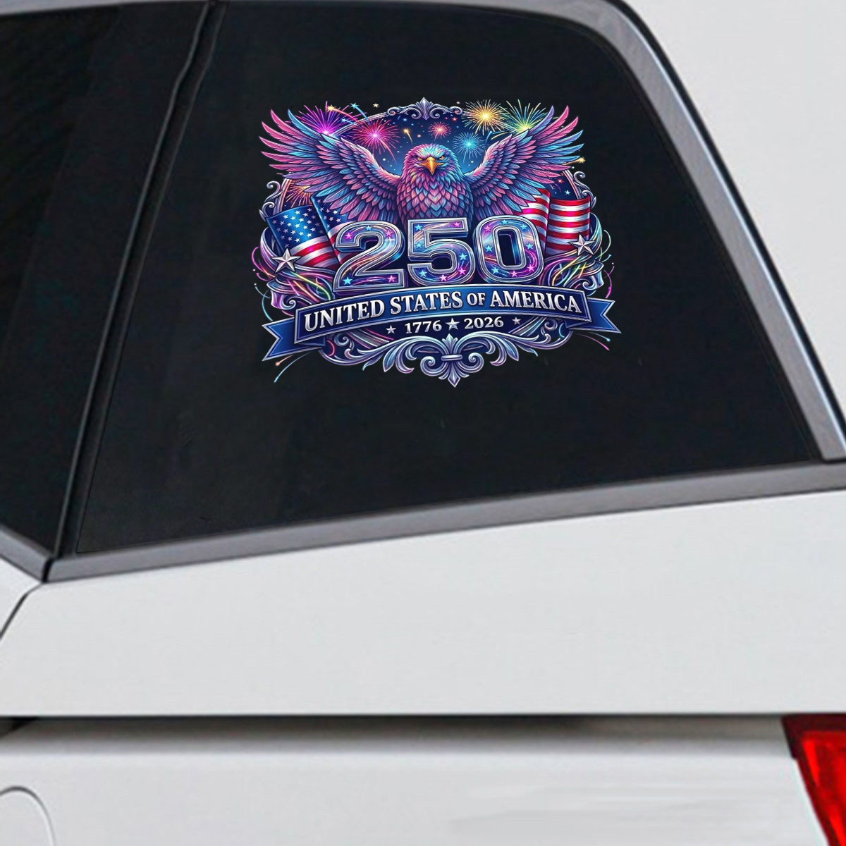 250 Years Anniversary Eagle & Fireworks Decal – Patriotic Vinyl Sticker 02 - Delicate Leather