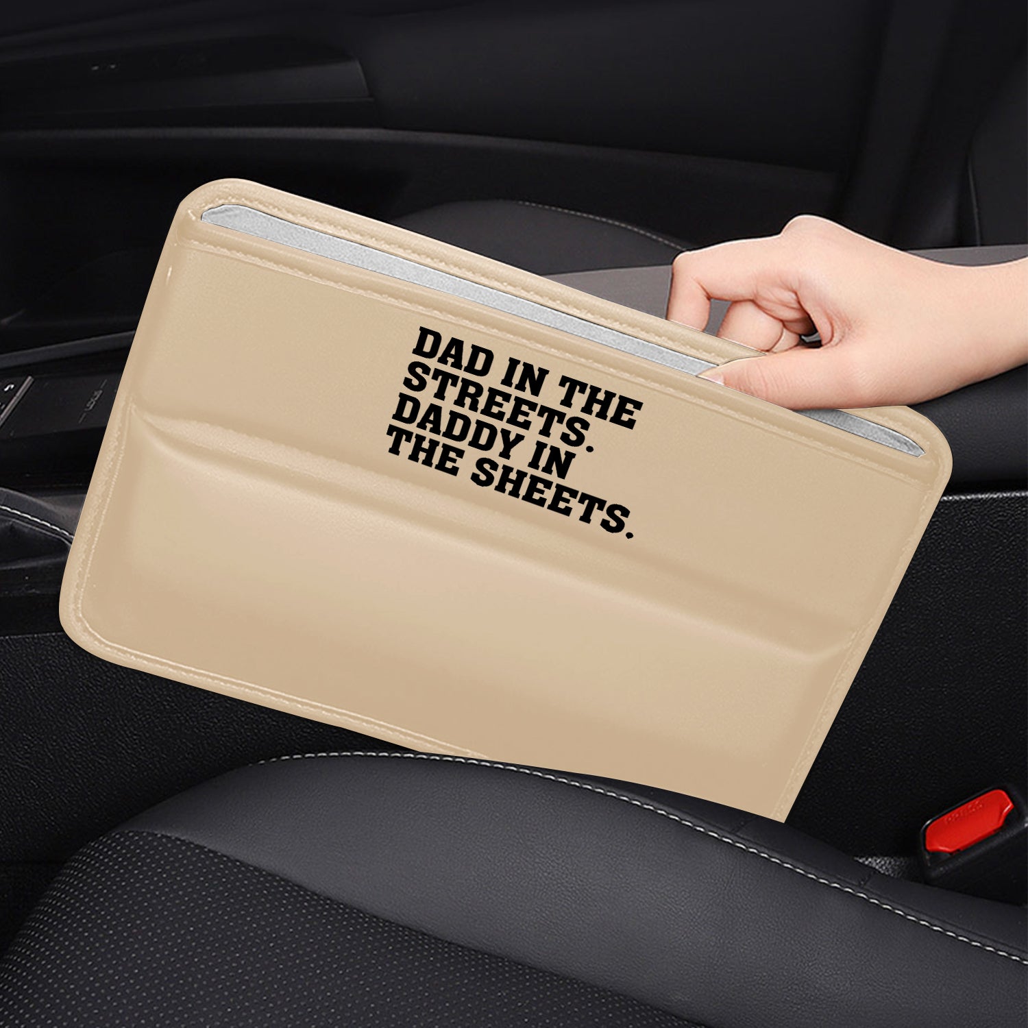 Car Seat Gap Filler Organizer, Custom FIt For Your Cars, Dad In The Streets. Daddy In The Sheets, Multifunctional PU Leather Console Side Pocket Organizer for Cellphones, Cards, Wallets, Keys, Gift for Daddy - Delicate Leather