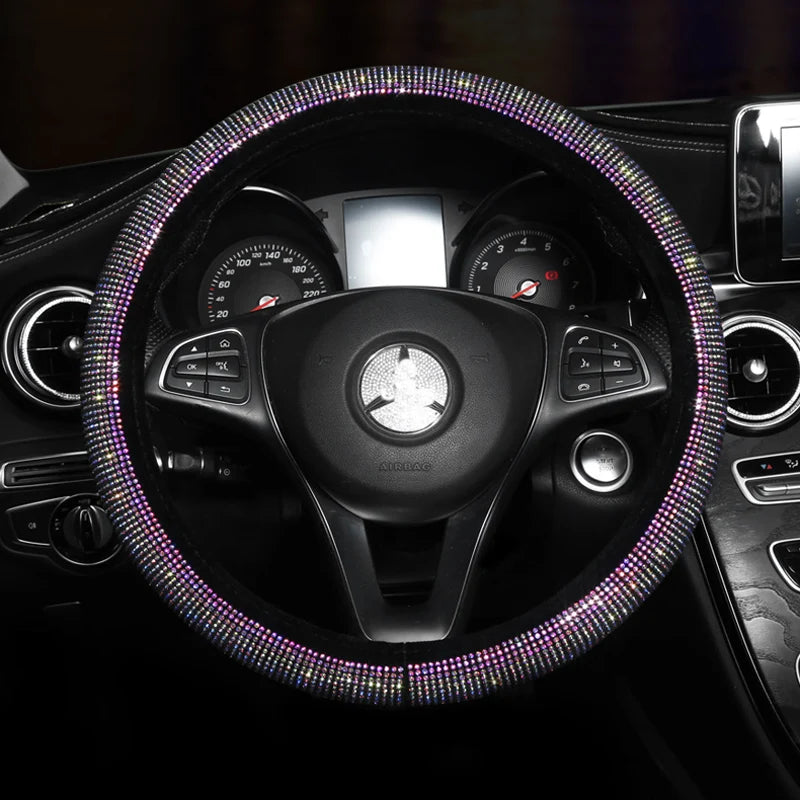 Crystal Rhinestone Steering Wheel Cover – Decorative Anti-Slip Universal Grip - Delicate Leather