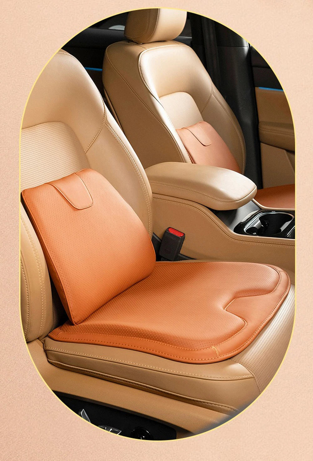 Soft Leather Car Seat Cushion Non-Slip Memory Cotton with Waist Support Pillow, Car Accessories - Delicate Leather