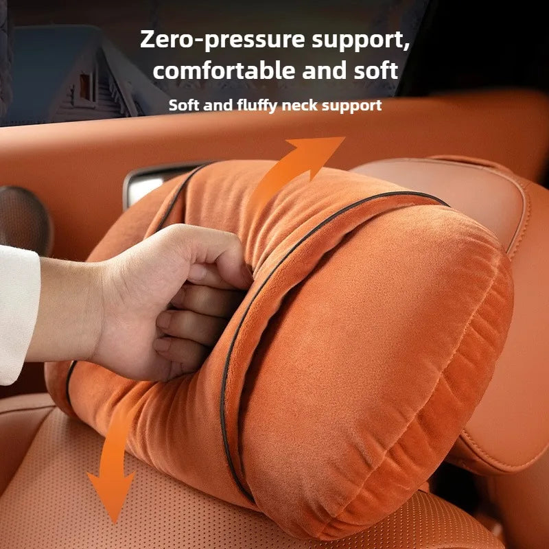 Luxury Plush Car Headrest & Lumbar Support Set – Soft Warm Neck Pillow and Waist Cushion for Comfortable Driving - Delicate Leather