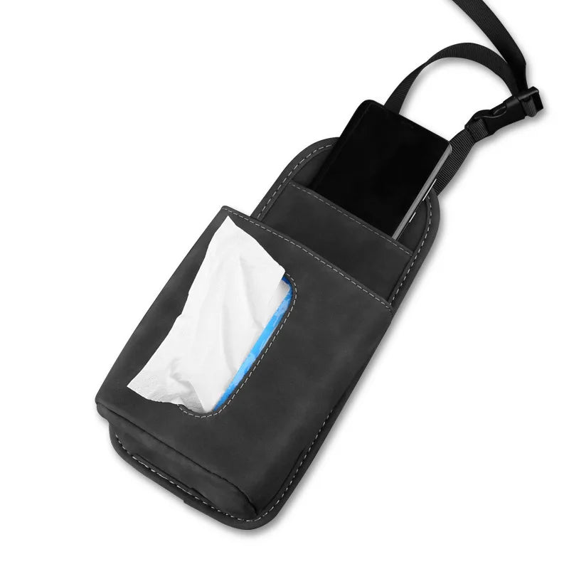 Suede Car Seat Hanging Tissue Bag – Universal Backseat Paper Holder & Side Storage Organizer - Delicate Leather