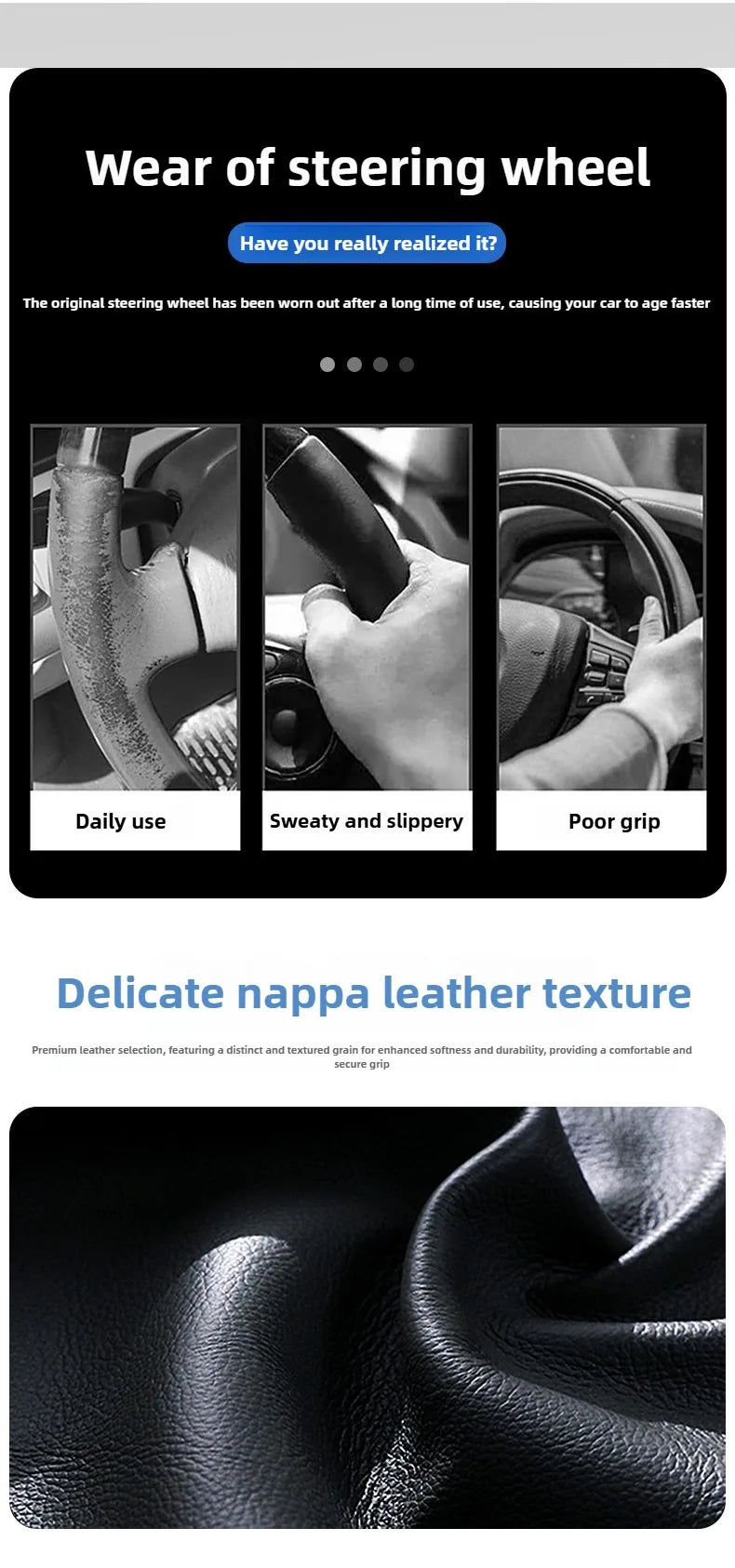 Leather Steering Wheel Cover – Non-Slip 38cm Universal Interior Accessory - Delicate Leather