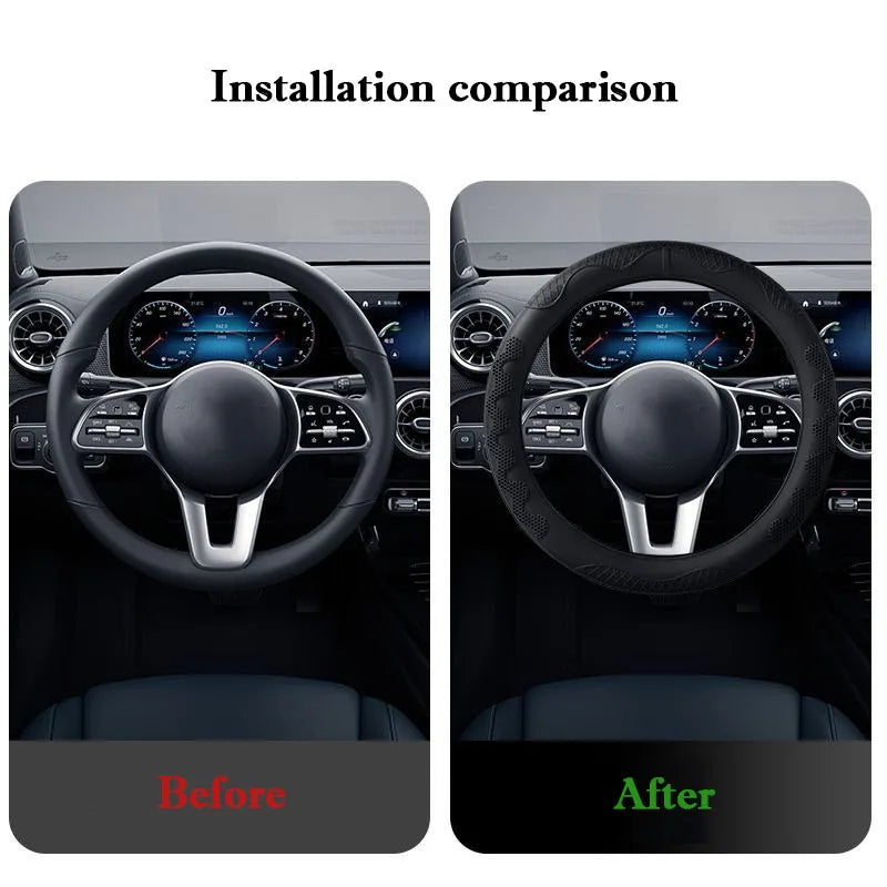 Silicone Steering Wheel Cover – Universal O/D Type Grip Cover for 38cm and 40cm Wheels - Delicate Leather