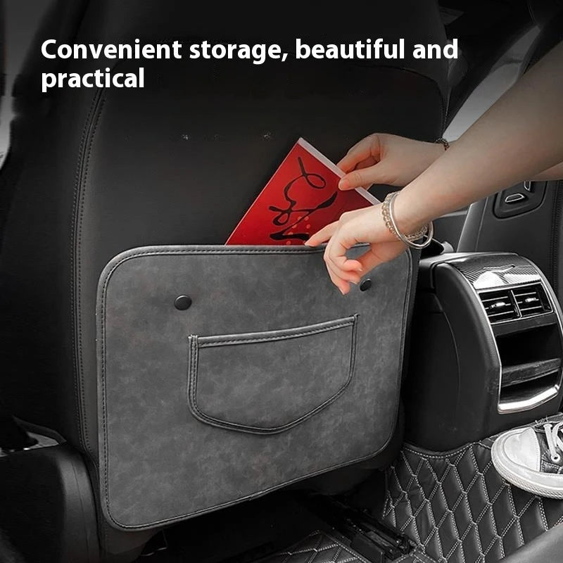 Universal Car Seat Back Protector with Storage Pocket – Half-Size Leather Anti-Kick Mat for Front Seats - Delicate Leather