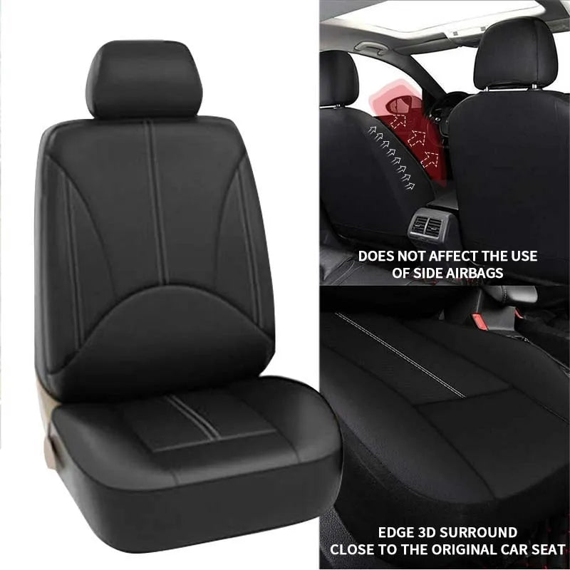 Full Set PU Leather Car Seat Covers – Universal Fit 5 Seats, Durable Interior Cushion Protector - Delicate Leather