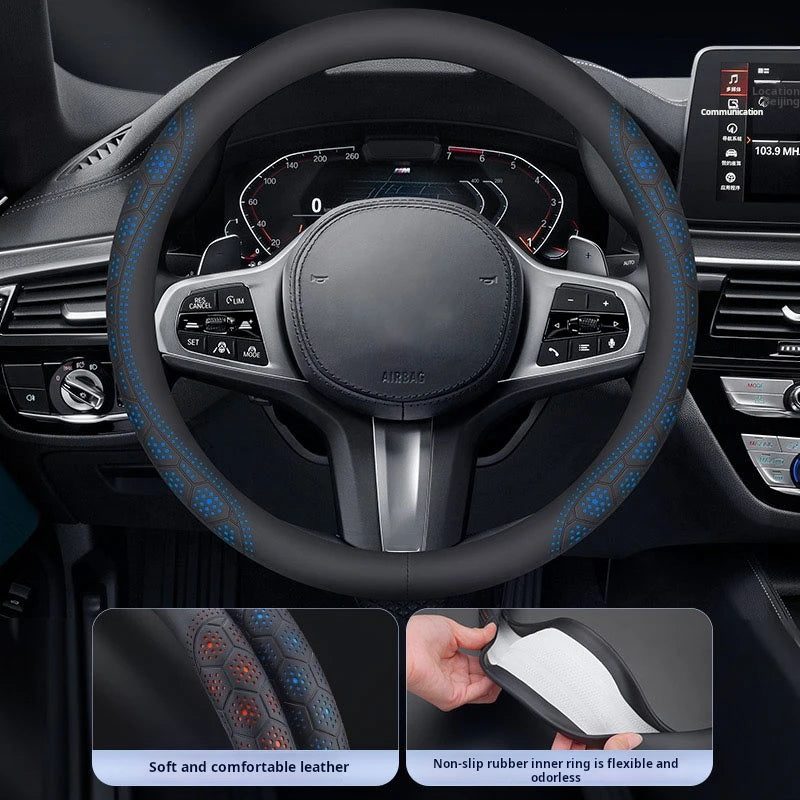 All-Season Universal Car Steering Wheel Cover – Breathable, Anti-Slip, Sweat-Absorbing, Protective Cover - Delicate Leather