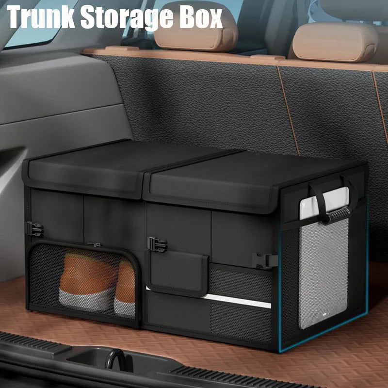60L Foldable Car Trunk Organizer – Waterproof Large Capacity Storage Box for Travel & Outdoor Use - Delicate Leather
