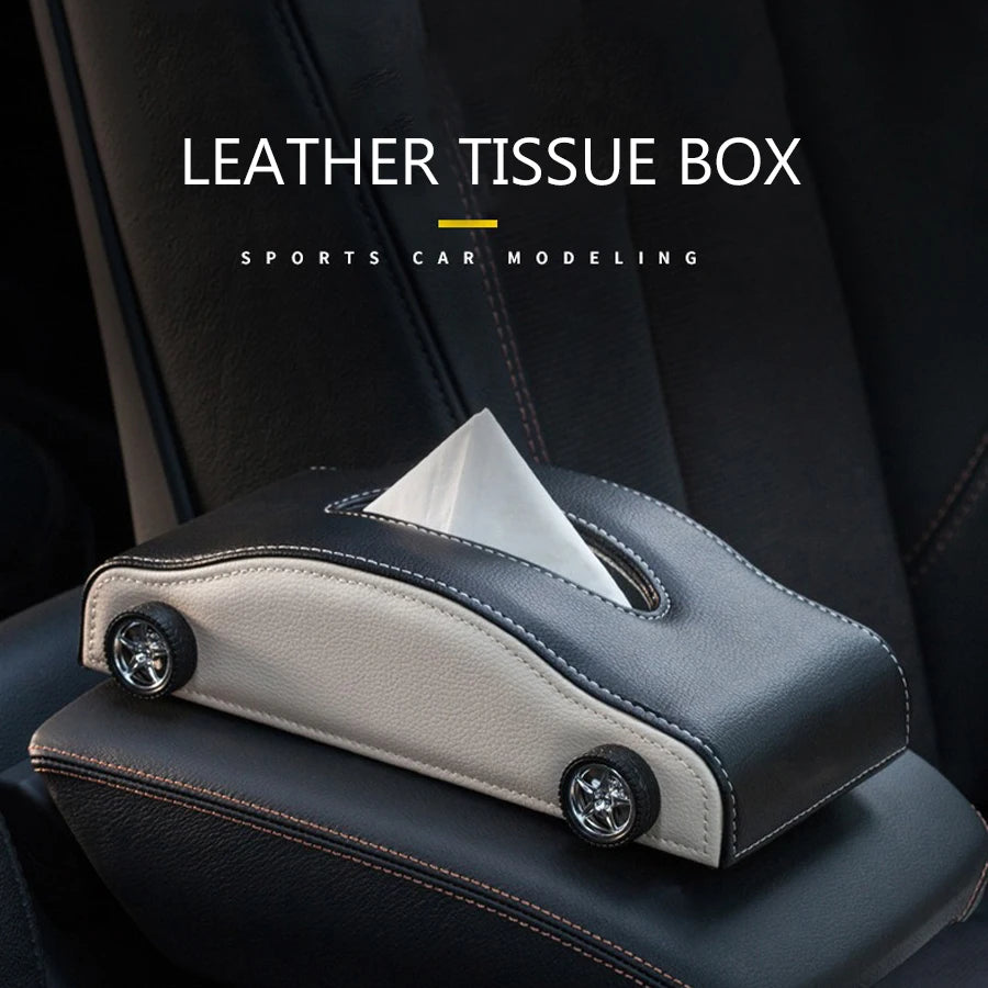 High-End PU Leather Car Tissue Box Holder – Magnetic Bottom Armrest Tissue Cover, Luxury Car Interior Organizer - Delicate Leather