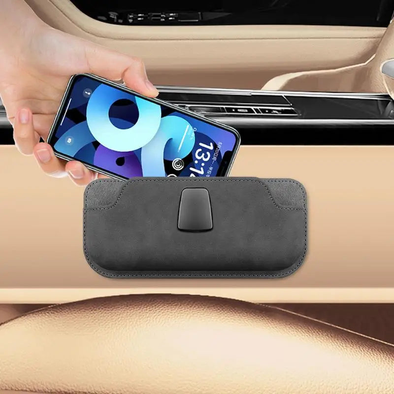 Car Sunglass Holder – PU Leather Glasses Clip with Large Storage Capacity, Self-Adhesive - Delicate Leather