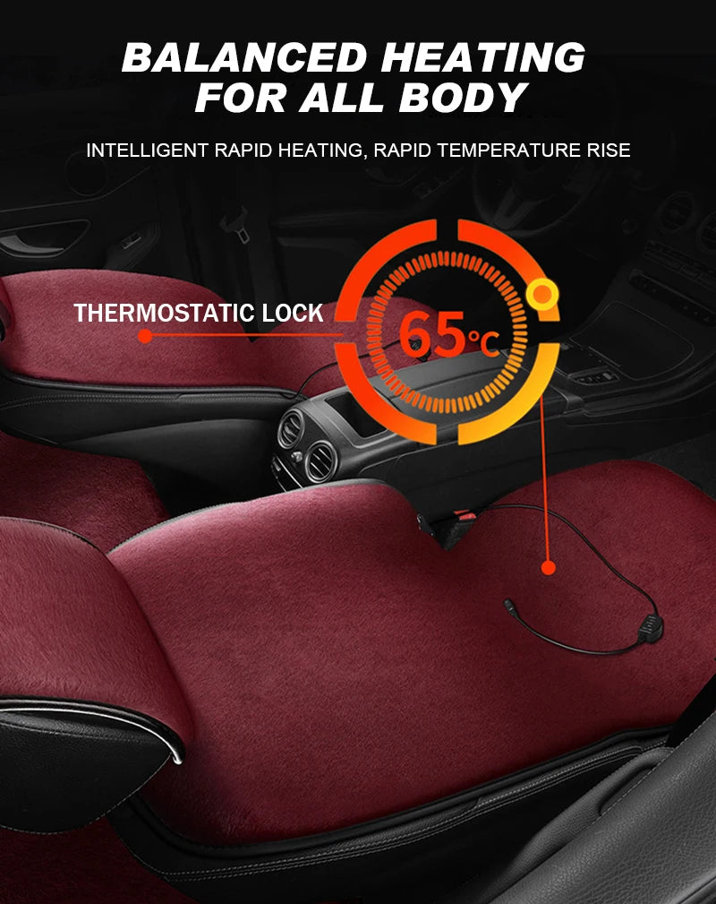 Heated Car Seat Cover 12V – Fast Heating Plush Seat Cushion for Winter Comfort - Delicate Leather