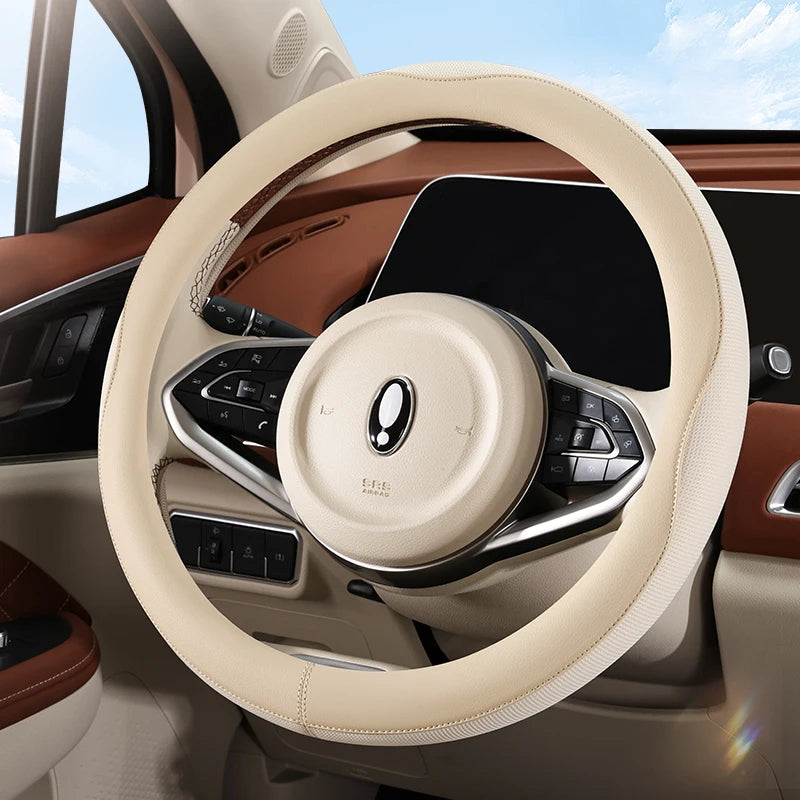 PU Leather & Mesh Car Steering Wheel Cover – Universal Fit, Breathable & Non-Slip Design for All-Season Comfort - Delicate Leather